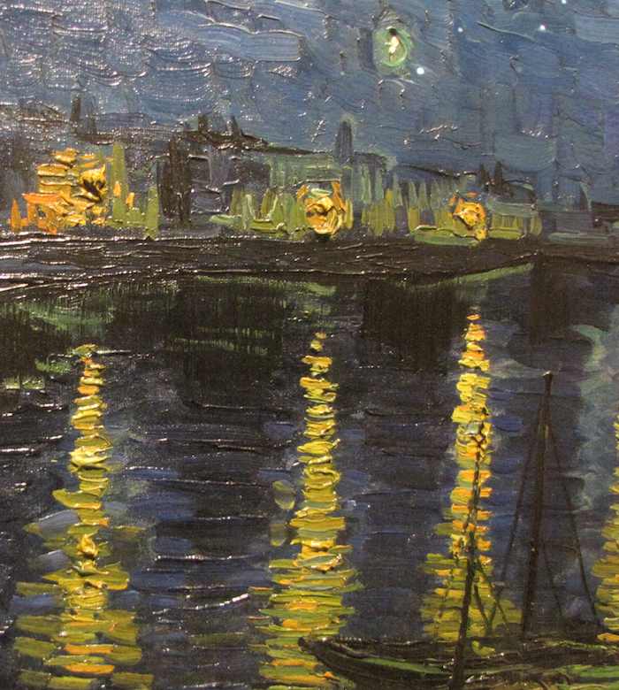 photo of close up detail of Starry Night Over The Rhone painting by Vincent van Gogh