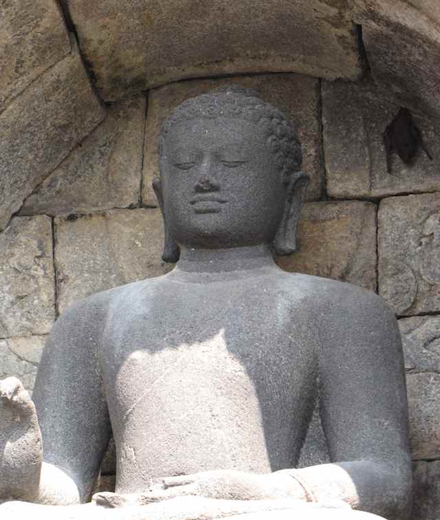 photo of a bat using an alcolve for a Buddha statue as a resting place.