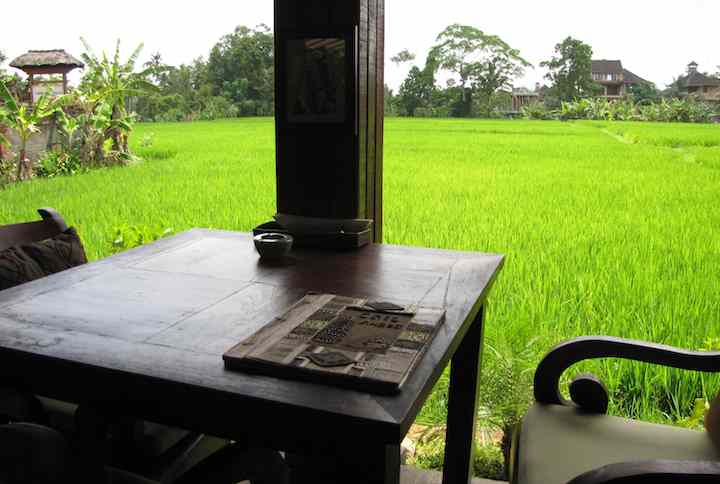photo of my table with rice field in the background