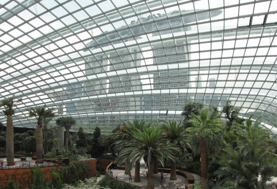 Flower Dome with iconic Marina Bay Sands building the in the background